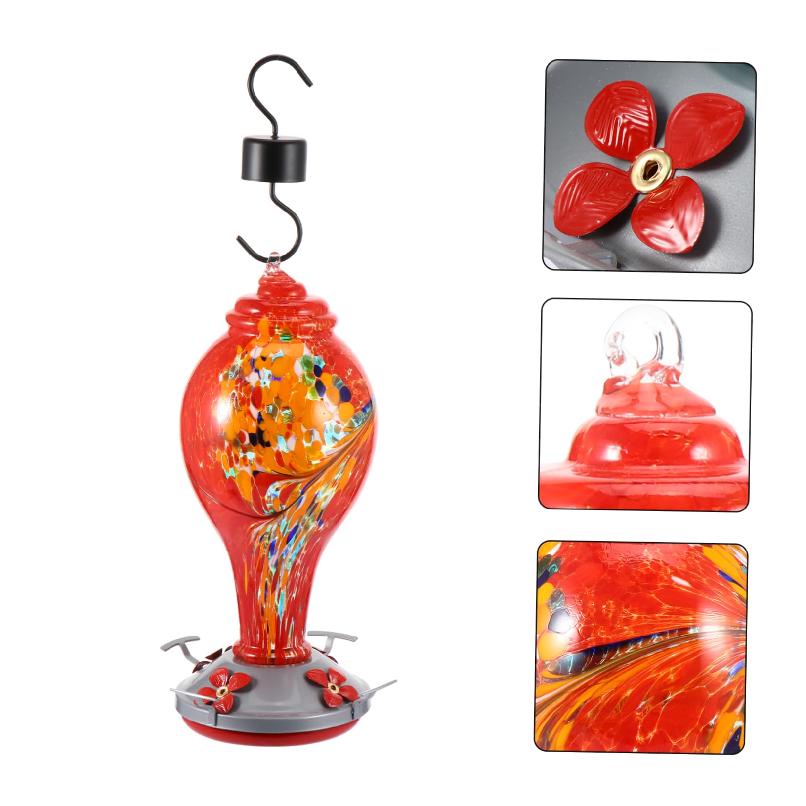 Yardwe Kreatives Hängendes Vogelfutterhaus aus Glas und Eisen mit Blumenform Sicher für Kleine Singvögel und Kanarienvögel im Garten und Außenbereich