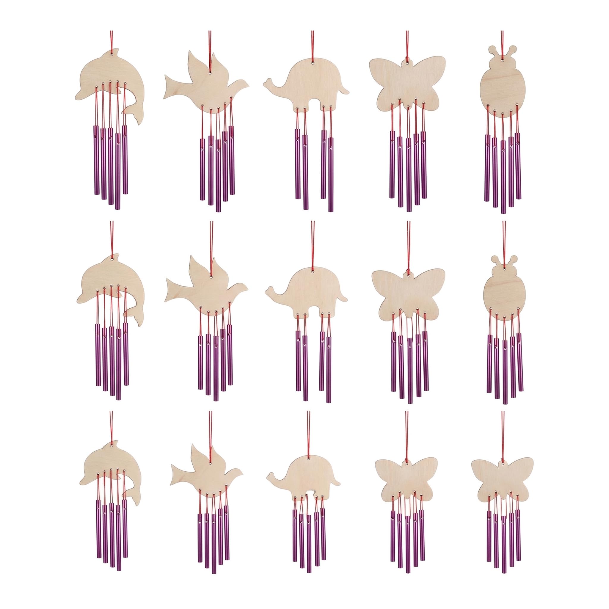 Toyvian 24pcs Wind Chimes, Kids Diy Wooden Animal Shapes Craft Set with Iron Tubes Small Wind Chimes for Outdoor Birthday Party Favors Classroom Activities