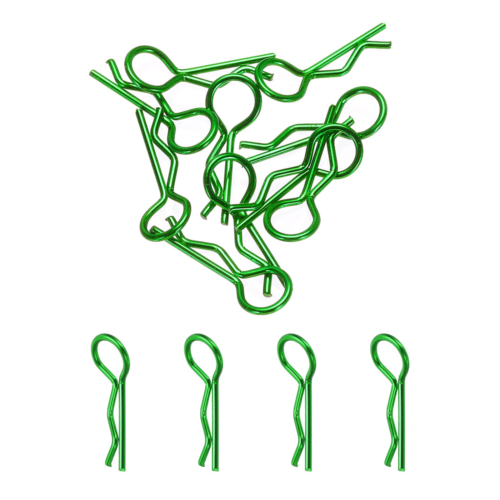 MECCANIXITY 10pcs 30-Degree Angle RC Body Clips Bent Springy R Pins 20x1.0x6mm for All 1/8 1/10 1/12 Scale Model RC Car Crawler Replacement(Green)