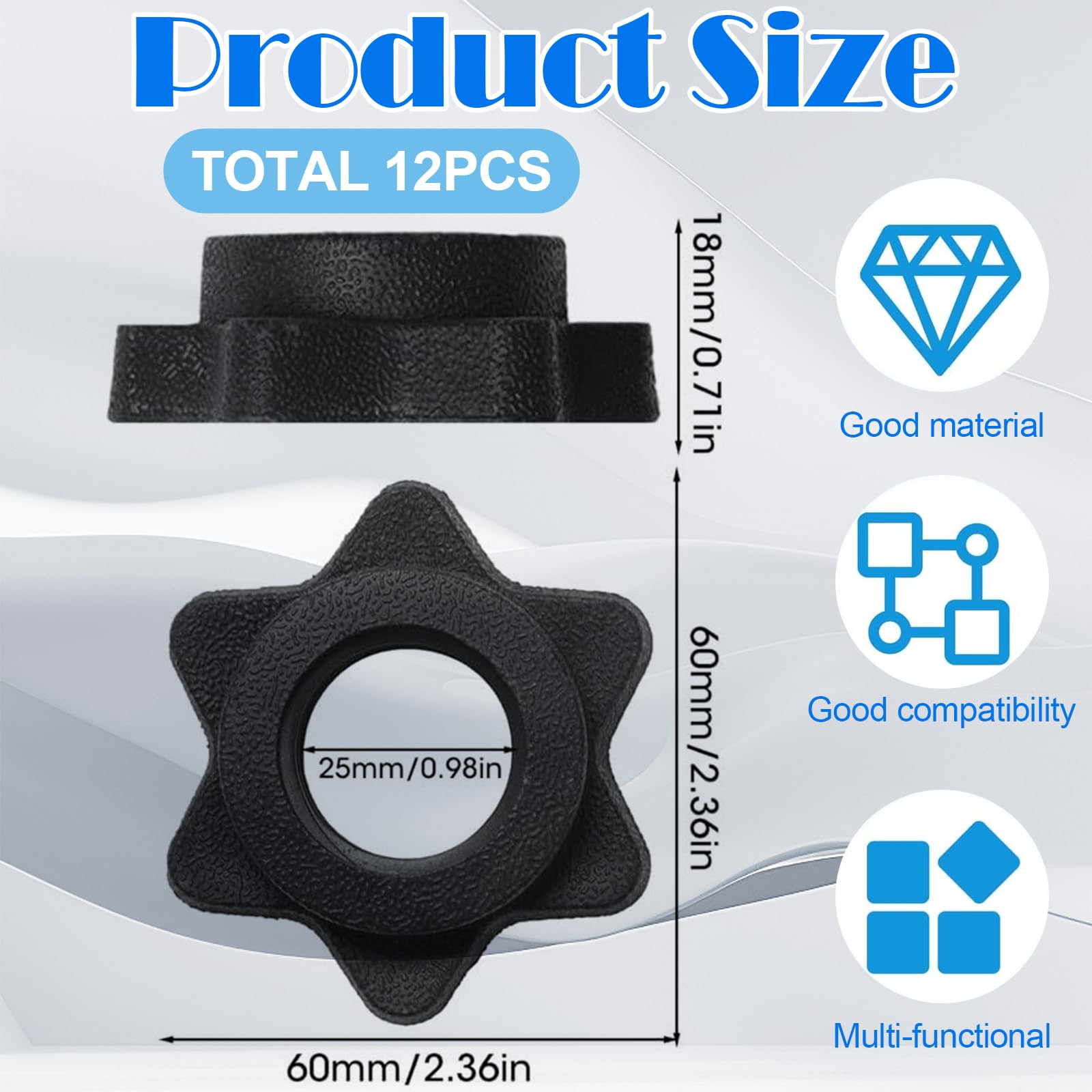 Set Manubri Palestra 12 Pezzi Bloccadischi 25mm per Bilancieri e Manubri Palestra Domestica Allenamento Fitness Allenamenti di Forza Neri