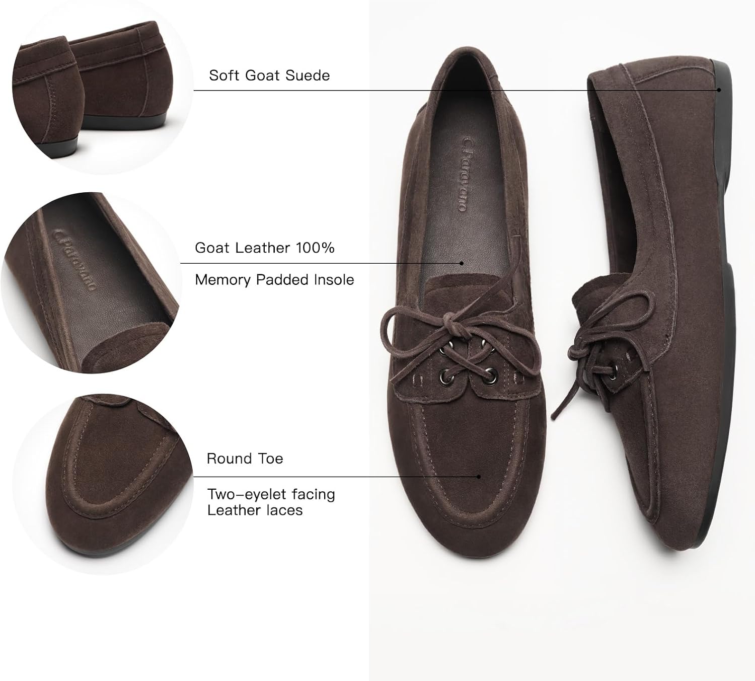 C.Paravano Women Suede Leather Loafers Slip-ons Moccasin Boat Shoes Flats
