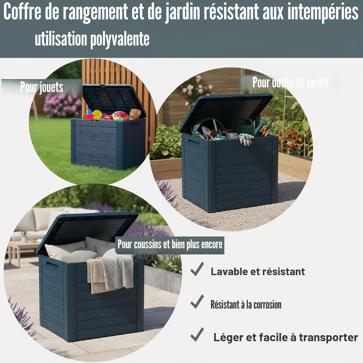 Woodebox 140L Garden, dimensions (mm) 585x460x550, couleur anthracite