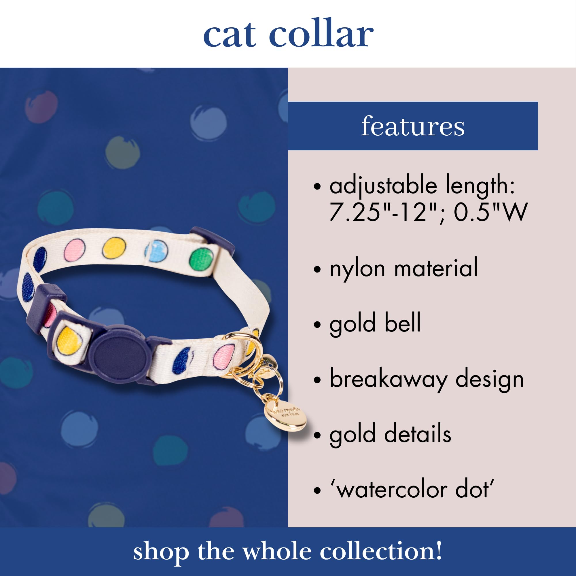 kate spade new york Breakaway Katzenhalsband, verstellbares Halsband mit Schnallenverschluss, Aquarell-Punkte