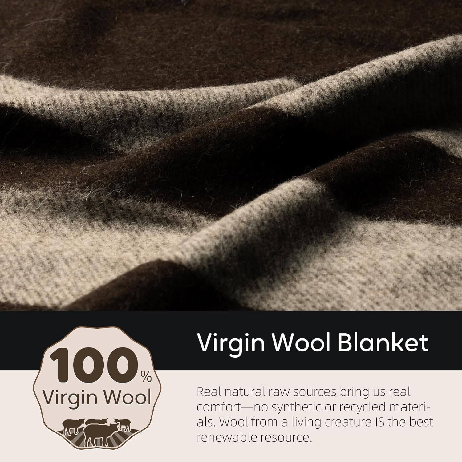 100% Wool Blanket, 62" x 86", Warm, Thick, Washable, Military Wool Blanket, Great for Camping, Outdoors, Sporting Events, Survival Kits - Image 3