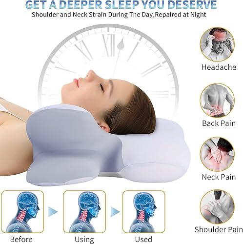 Miniatura 2 de Almohada cervical para el cuello, almohada ortopédica ergonómica de contorno para aliviar el dolor de cuello y hombros con funda de almohada de