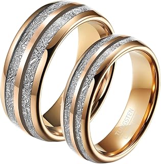 Anillo Personalizado con Nombre Anillo Hombre Anillo Mujer,Anillo de Carburo de Tungsteno Anillos 6/8mm Anillo Oro Rosa con Redondo Anillos Mujer 12(52mm) a Hombre 14(54mm)