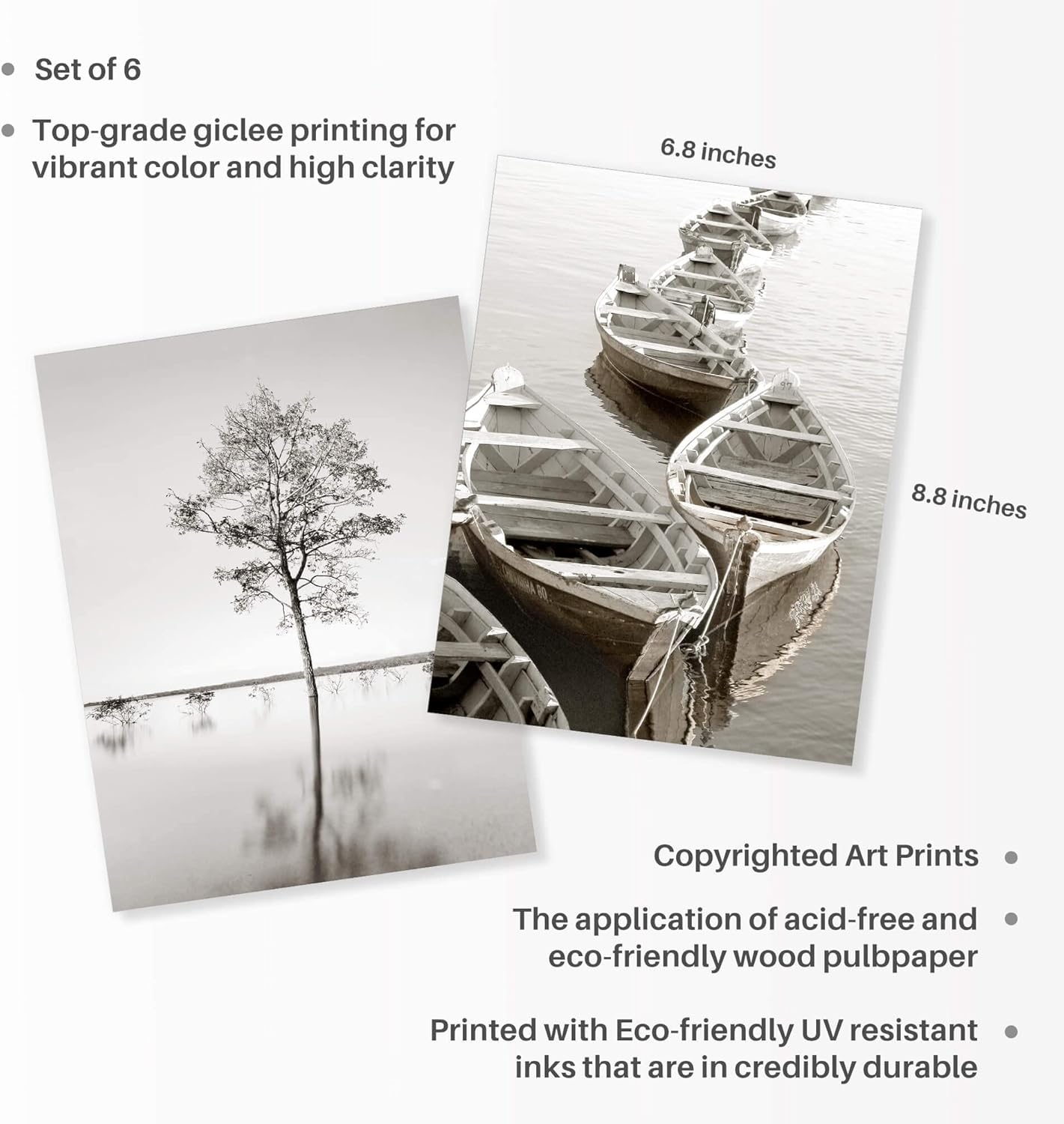 Framed Lake Picture Wall Art: Dock Nature Scenery Calming Pier Boat Landscape Print Artwork 6 Piece Vertical Bathroom Bedroom Living Room Painting Decor (Glass Panel Protection)