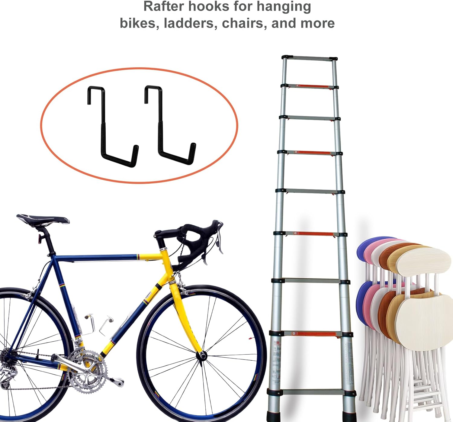 Rafter Hanger Hook 2 Pcs, Large S Hooks, Upgraded Fence Hangers, Ladder and Bike Hanging Hooks for Storage, Heavy Duty Garage Utility Rafter Hook for Hanging Hose, Plants, Chairs and More - Image 5