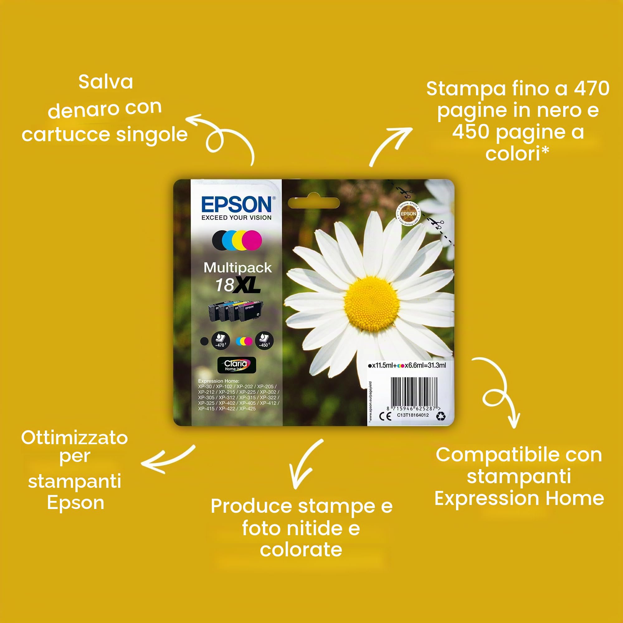Epson C13T18164022 Inchiostro, Multicolore, 4 Pezzi
