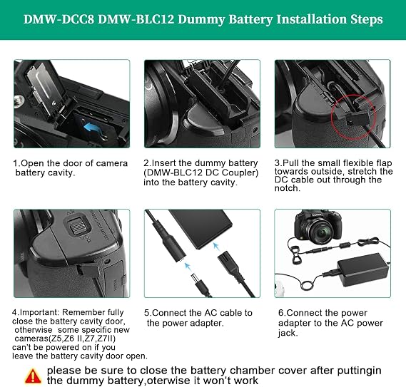 DMW-DCC8 Dummy Battery DMW-AC8 Power Suply Kit for Panasoni Lumix G7 | DMW-DCC8 DC Coupler Compatible with Panasonic Lumix G7 GX8 G85 DMC-FZ200 DMC-FZ1000 DMC-GH2 DMC-G5 DMC-G6 DMC-G7.