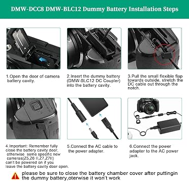 DMW-DCC8 Dummy Battery DMW-AC8 Power Suply Kit for Panasoni Lumix G7 | DMW-DCC8 DC Coupler Compatible with Panasonic Lumix G7 GX8 G85 DMC-FZ200 DMC-FZ1000 DMC-GH2 DMC-G5 DMC-G6 DMC-G7.