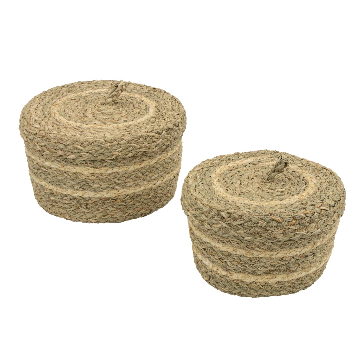 JVL Palma Set of 2 Natural Round Storage Baskets with Lids — Woven Organizer for Toys, Laundry & Home Storage