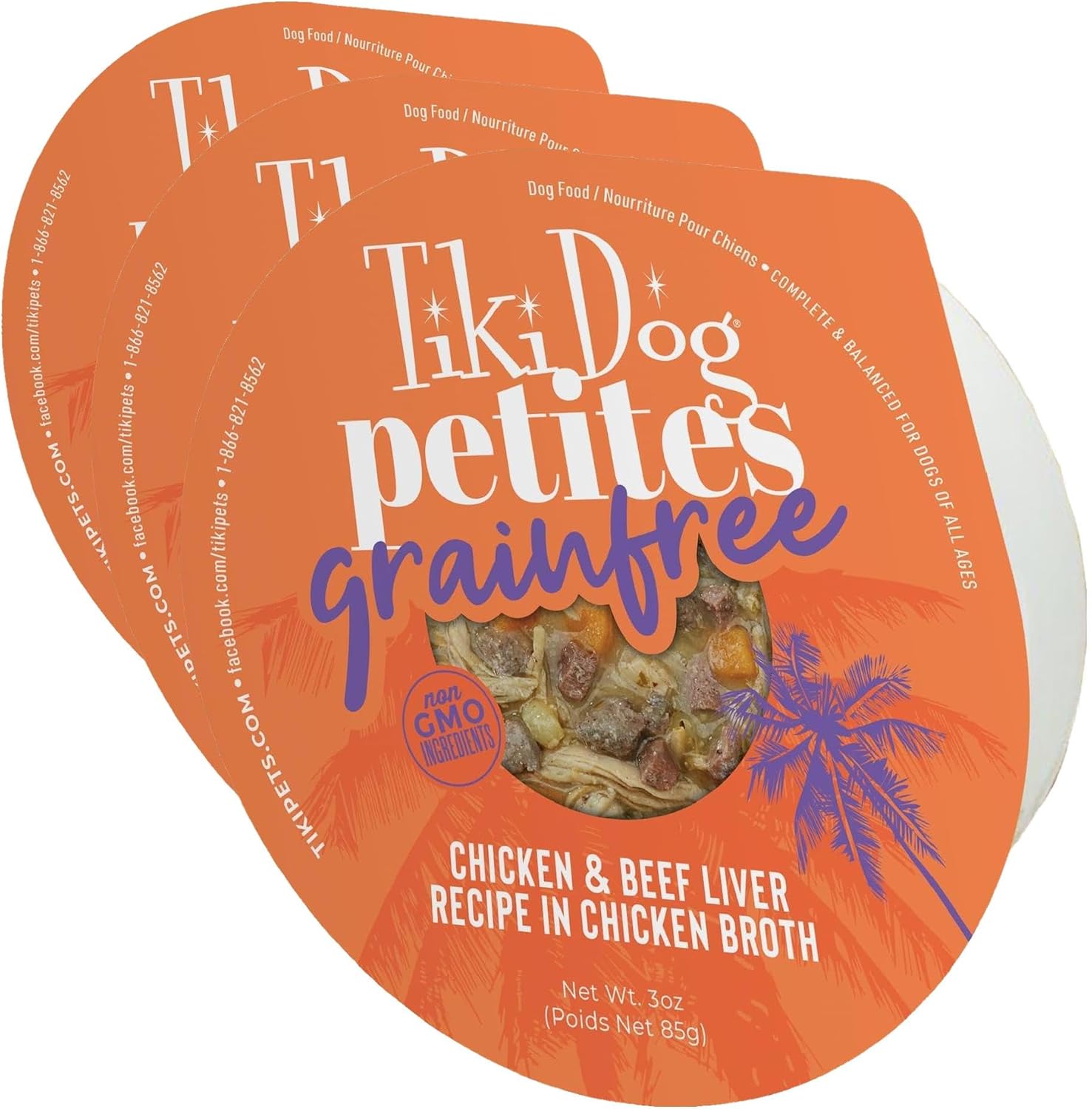 Tiki Dog Aloha Petites, Chicken & Beef, Nutrient Dense Meat, for All Dog Breeds and All Life Stages, 3 oz Cups, Pack of 12
