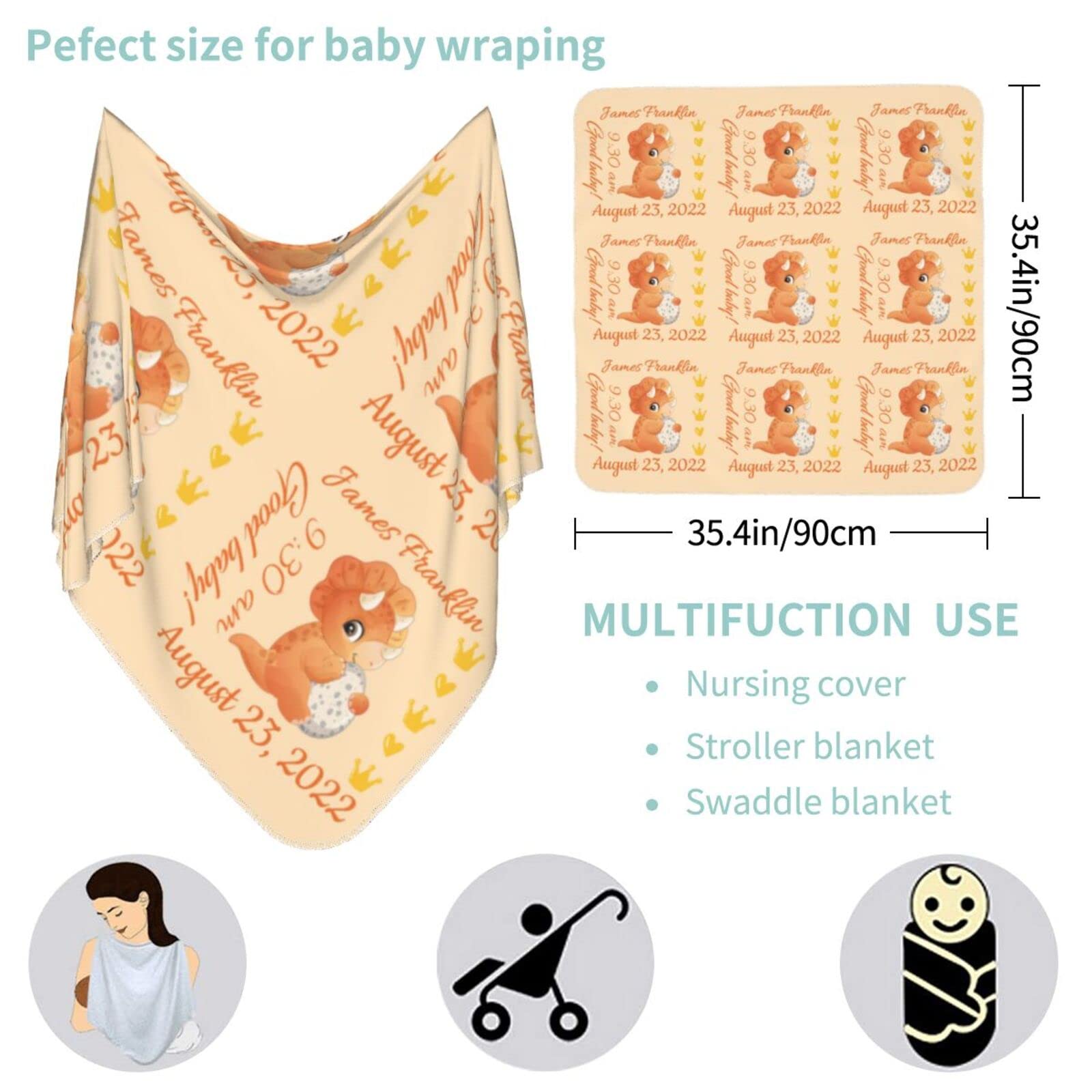 Personalized Baby Blanket With Custom Name - White Plush Swaddle Blanket For Newborns & Toddlers