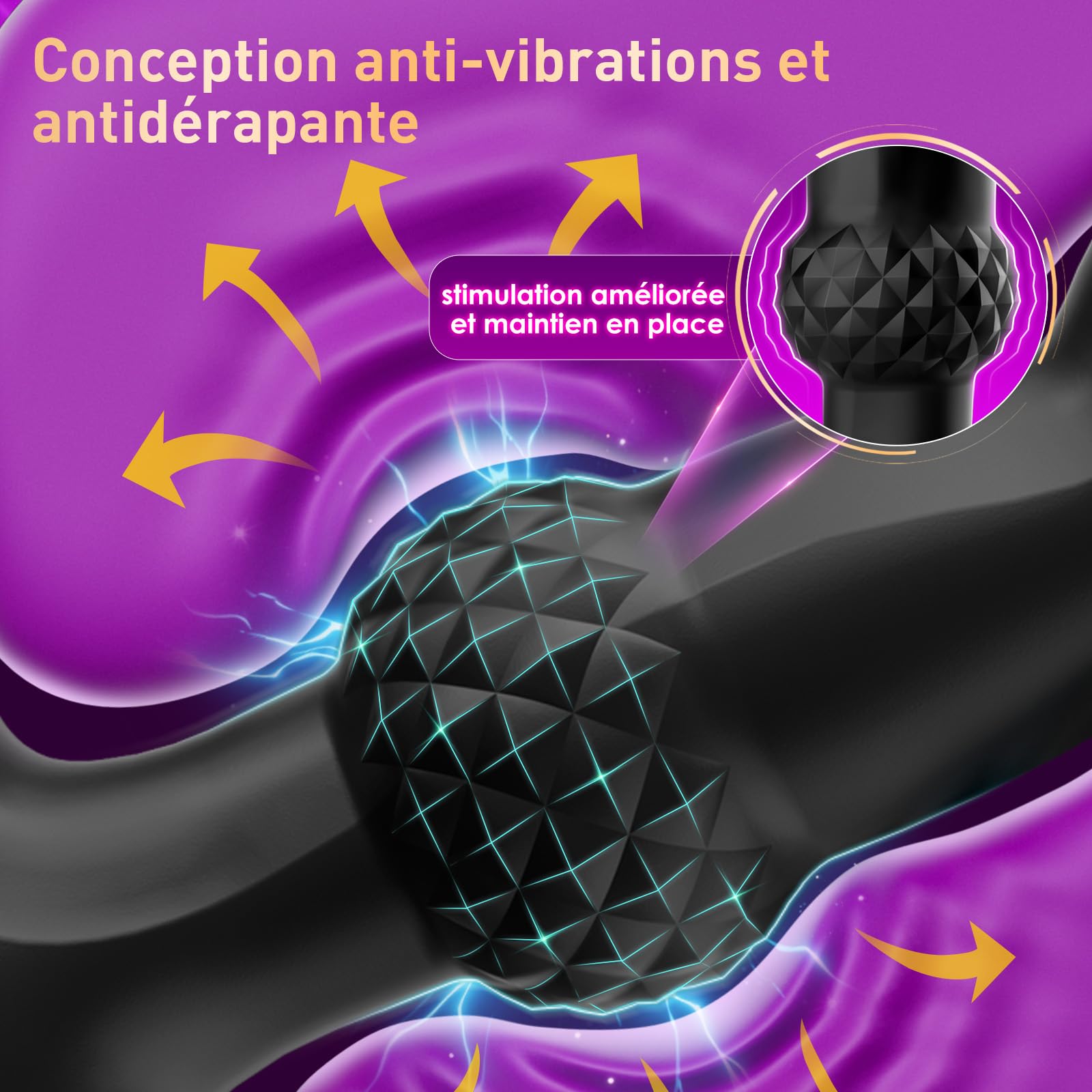 Plug anale da uomo con anello del pene, giocattolo anale antiscivolo, con 7 testine massaggianti a forma di dito e articolato; prodotto 3 in 1 che combina plug anale e vibratore