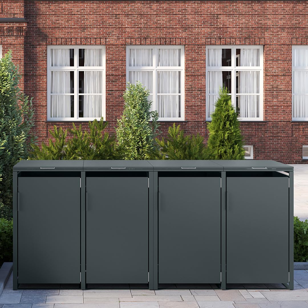 STEELSØN Thoria Mülltonnenbox 4er bis 240L – Mülltonnenverkleidung aus Stahl in Anthrazit – hochwertige Müllcontainer für 4 Tonnen – Müllbox wetterfest – UV-beständige Gerätebox/Mülltonnen Box