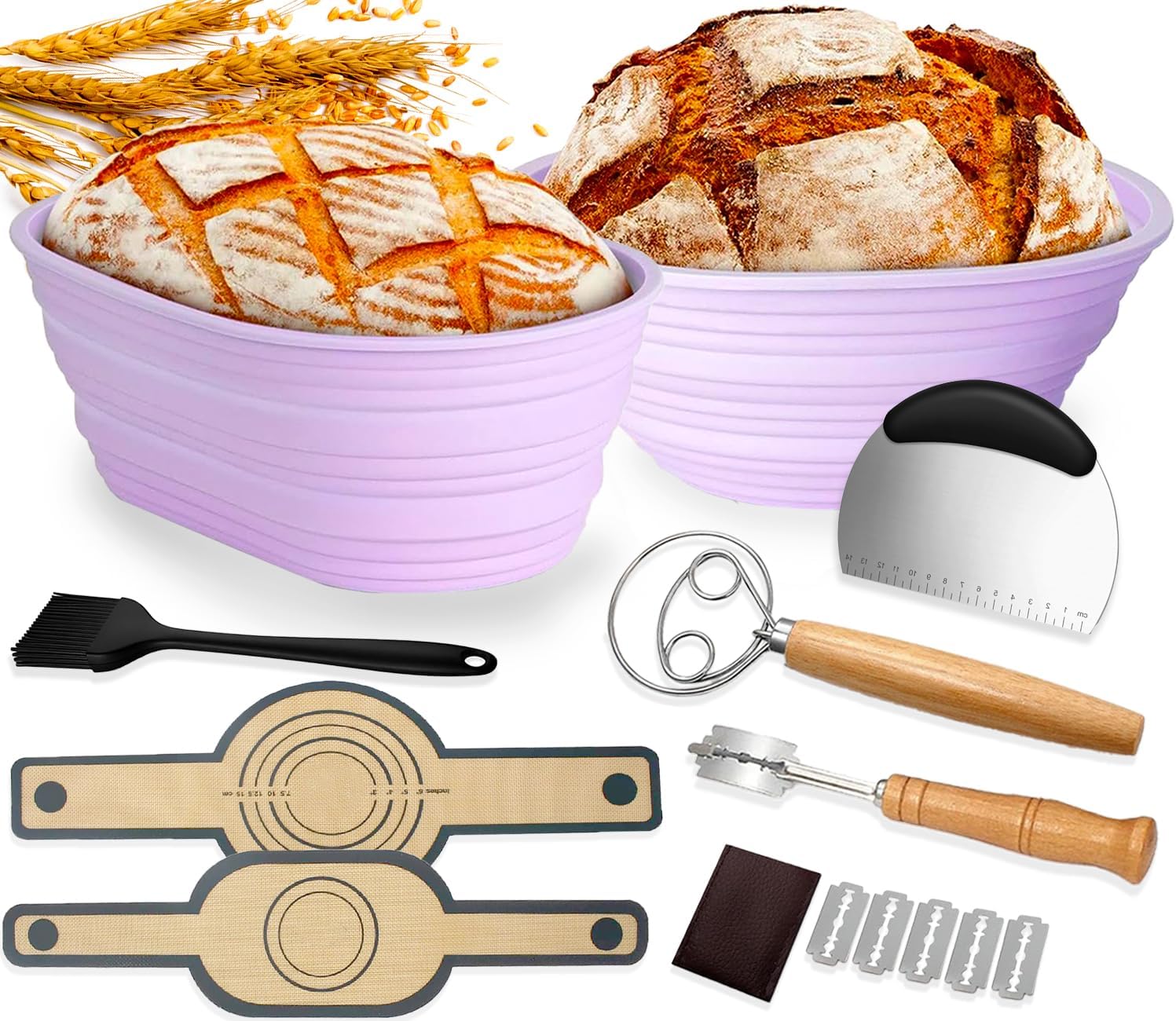 Sourdough Bread Proofing Baskets Sourdough Starter Kit,9.3" Round & 10.2" Oval Easy to Fold and Washable,Baking Accessories for Kitchen Ideal for Home Bakers, Baking Enthusiasts and Beginners