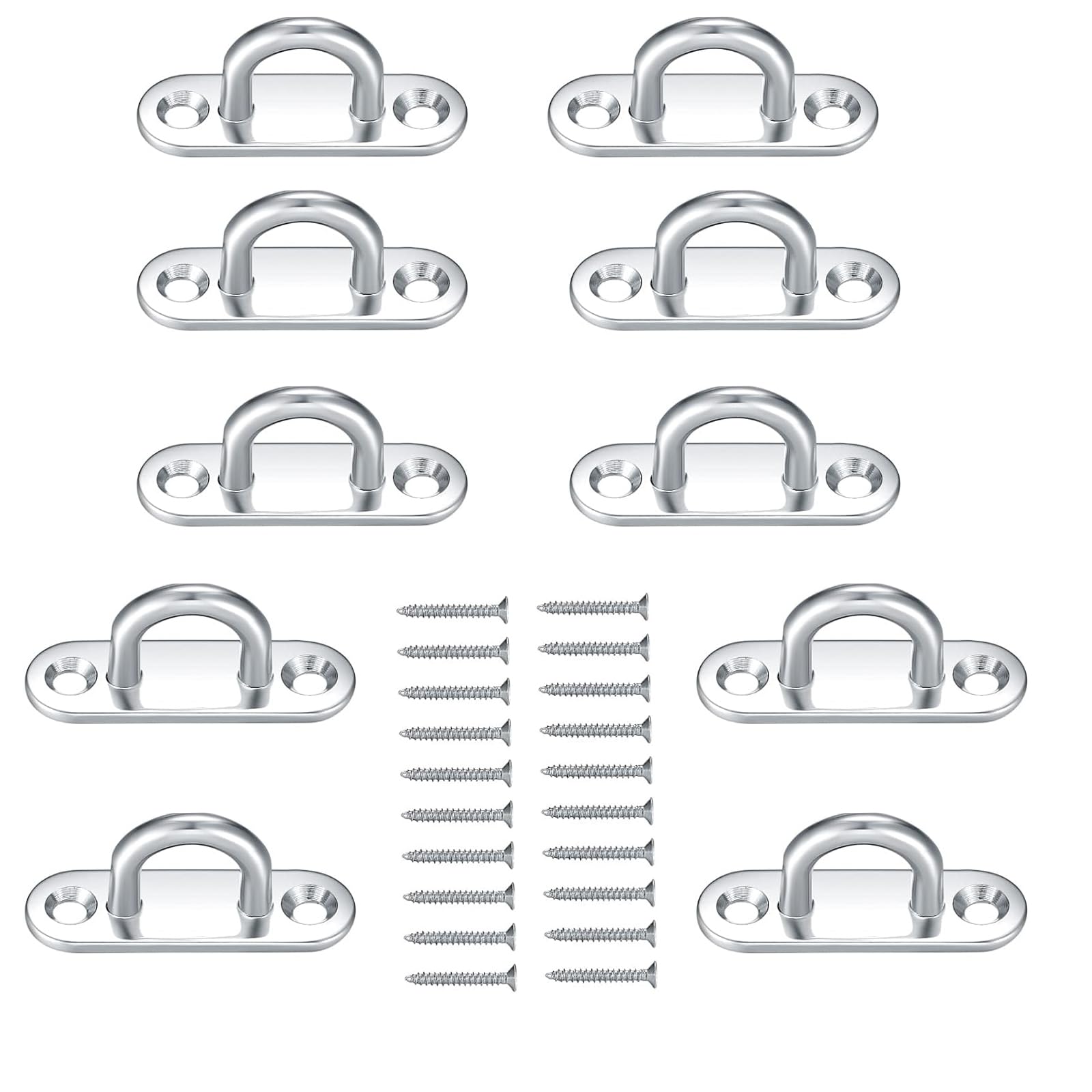 ZHUDALA 10 Pcs M5 Stainless Steel Oblong Eye Plate, 2-Hole Wall Mount Eye Plate Pad with Screws, Heavy Duty Metal Staple Ring Hook Hardware for Rope Loop & Hanging