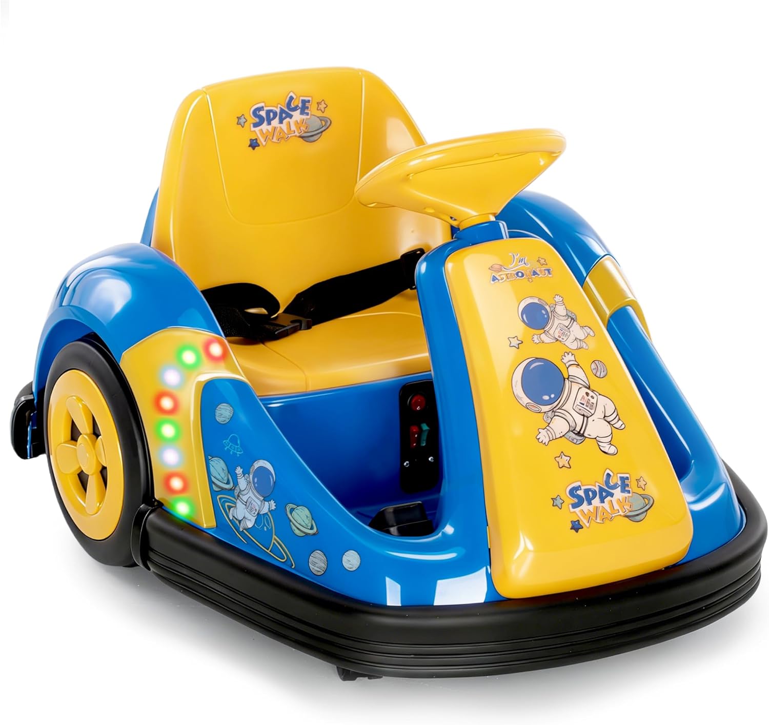 12V Bumper Cars for Toddlers Kids Ages 0-5,Electric Ride on 3-Speed Baby Bumper Car with Remote Control Big Wheels,360° Spins,Music,LED Lights,Anti-Rollover for Indoor Outdoor,Blue & Yellow