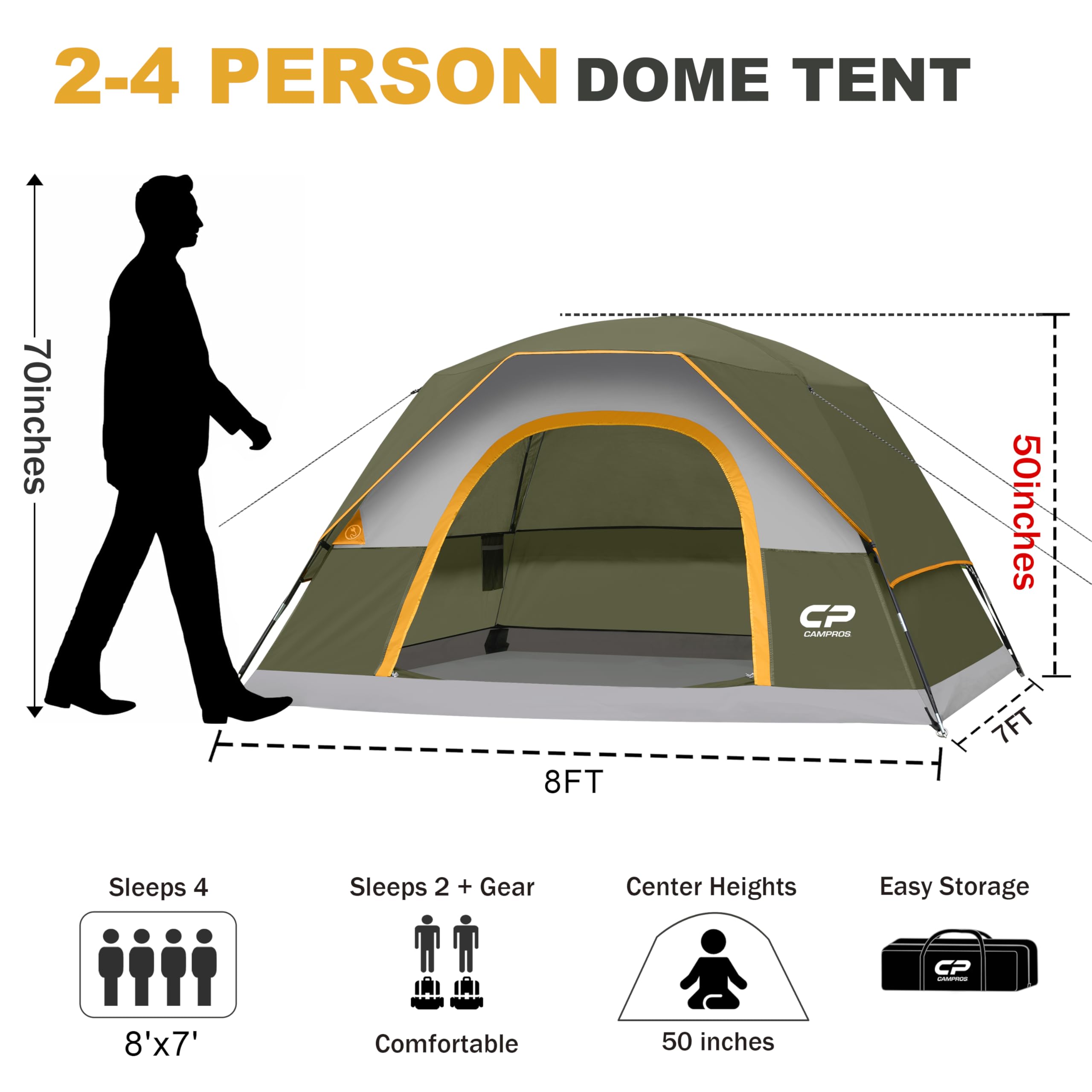 CAMPROS 4 Person Camping Tent - Waterproof & Easy Setup -2