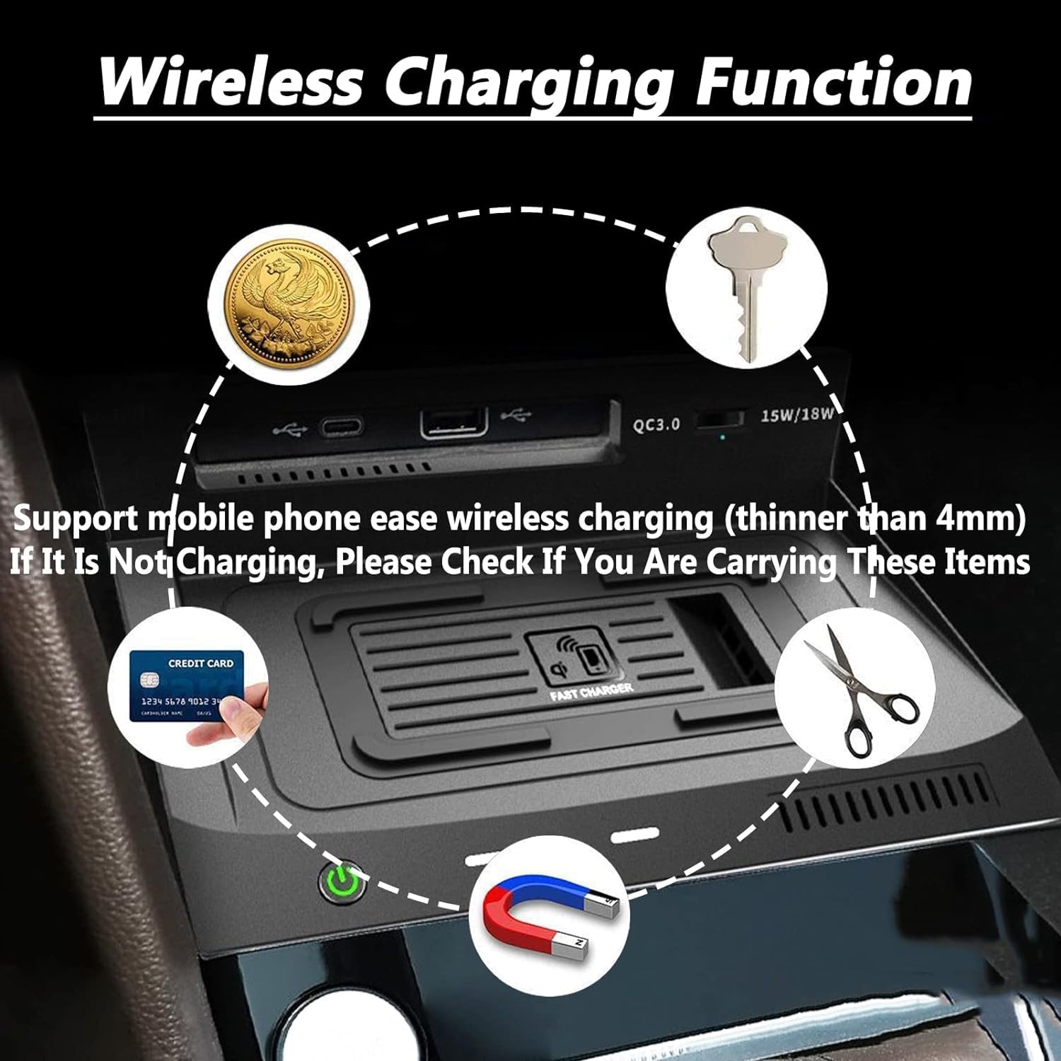 Cargador Inalámbrico Coche para Volkswagen Tiguan eHybrid 2022 2023,15W Qi Carga Rápida Auto Teléfono Cargador,Cargadores De Móvil por Inducción,Consola Central Cargador Accesorios