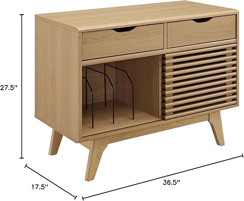 Miniatura 3 de Modway Render Mid-Century - Soporte para discos de vinilo de 37 pulgadas con cajones en roble