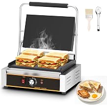 Commercial Panini Press - 2200W Electric Panini Sandwich Grill w/Nonstick Coating & Adjustable Temp, Stainless Steel, Panini Grill Press w/14"x9" Cooking Pan Full Flat,Double-sided Heating