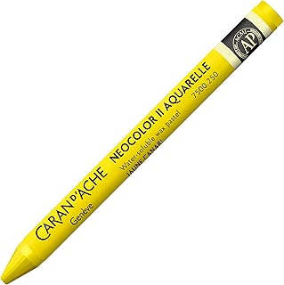 Caran d'Ache Neocolor II 250 Amarillo Canario/Amarillo (7500.250) / Pastel 10 unidades (1er Pack)/ de cera soluble en agua/para papel, cartón, vidrio, madera, piel, tela piedra