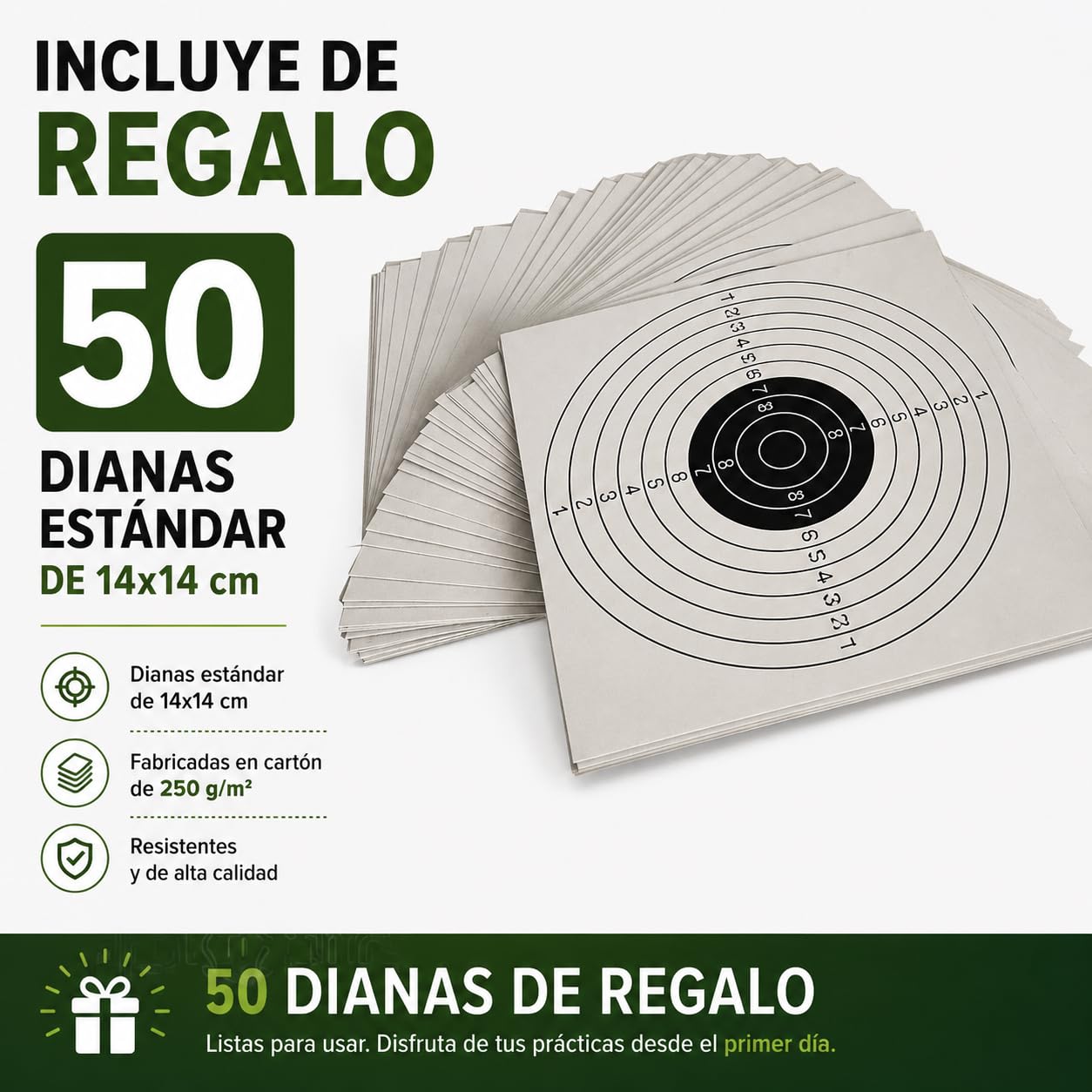 Cazabalines 50 dianas 14 x 14 cms Tiro al Blanco Airsoft Airgun
