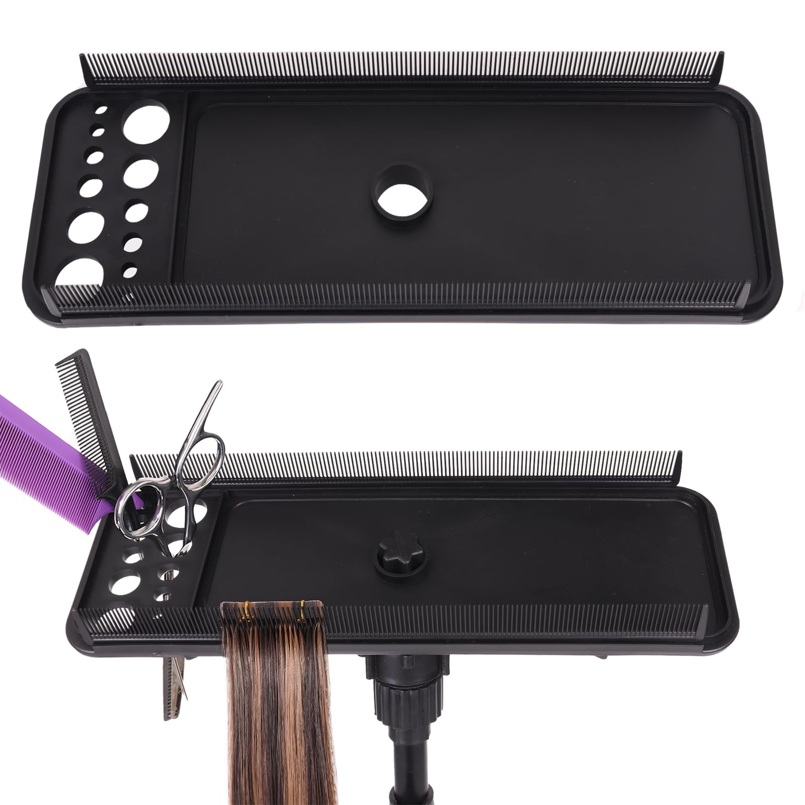 AliLeader Plateau à outils d'extension de cheveux avec 2 peignes à cheveux pour support de perruque, support d'extension de cheveux pour coiffer les cheveux pour le lavage, la coloration et le séchage