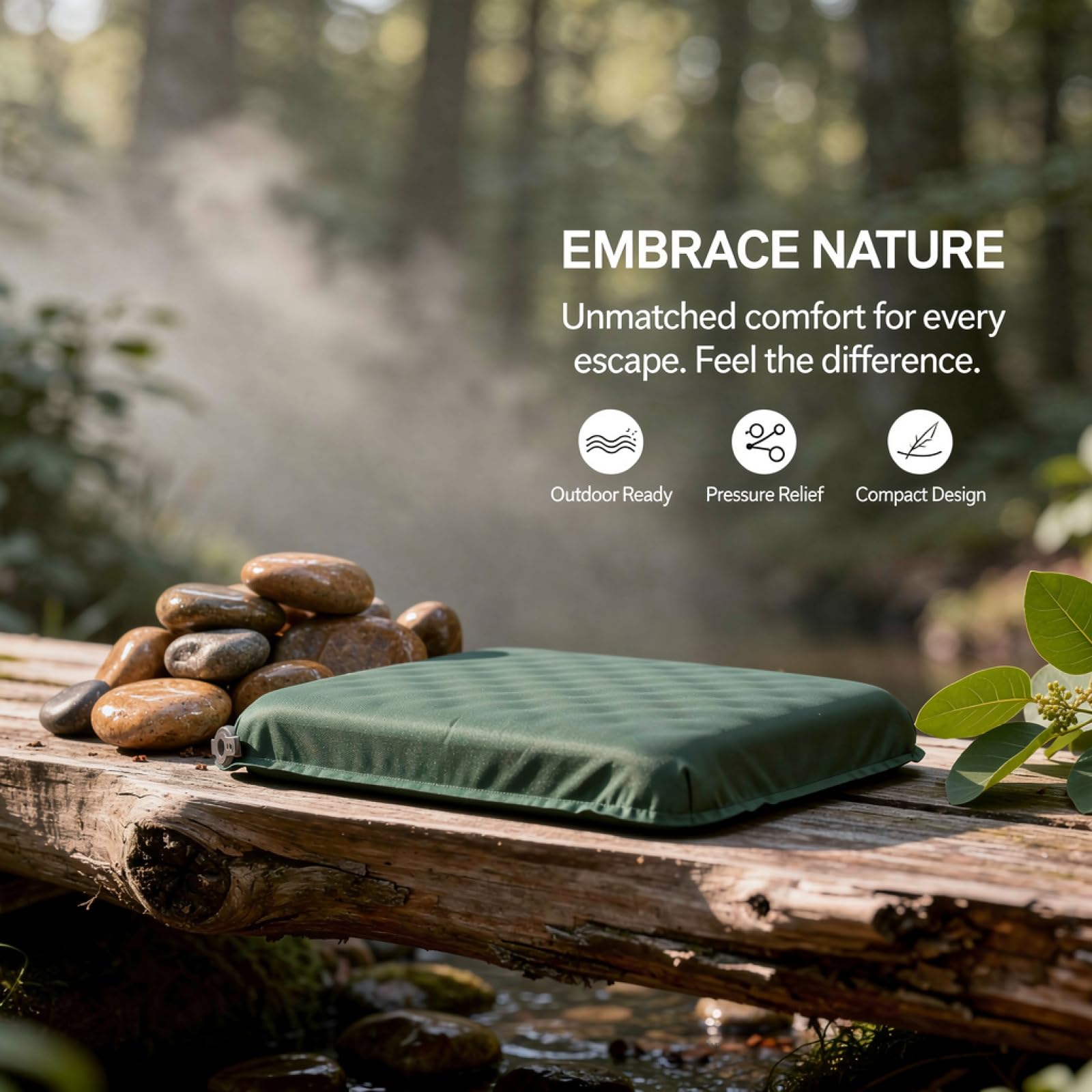 Aufblasbares Sitzkissen, tragbare Campingmatte mit Fußpumpe, leichtes Nylon TPU Sitzkissen für Reisen, Flugzeug und Outdoor Camping, grün, 16,9 x 13 Zoll, kompakt verstaubar