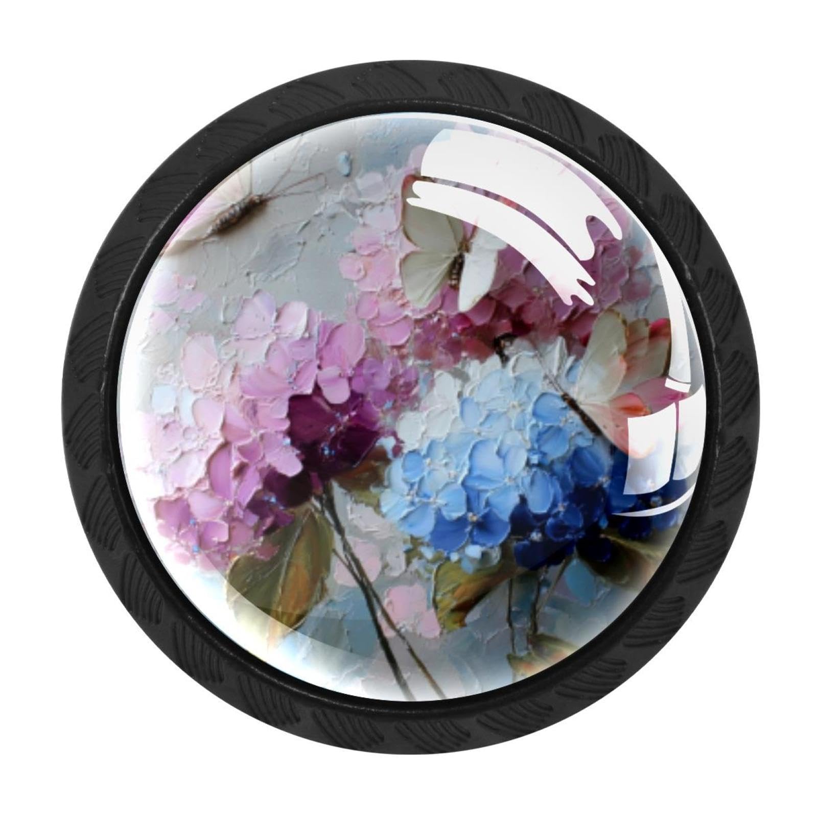 Chenzzzz Multicolored 03 4 Pieces Round Cabinet Knobs Hydrangea Butterflies Dresser Knobs Pulls Handles With Screws For Drawer Pulls Handles Knobs Door Knobs