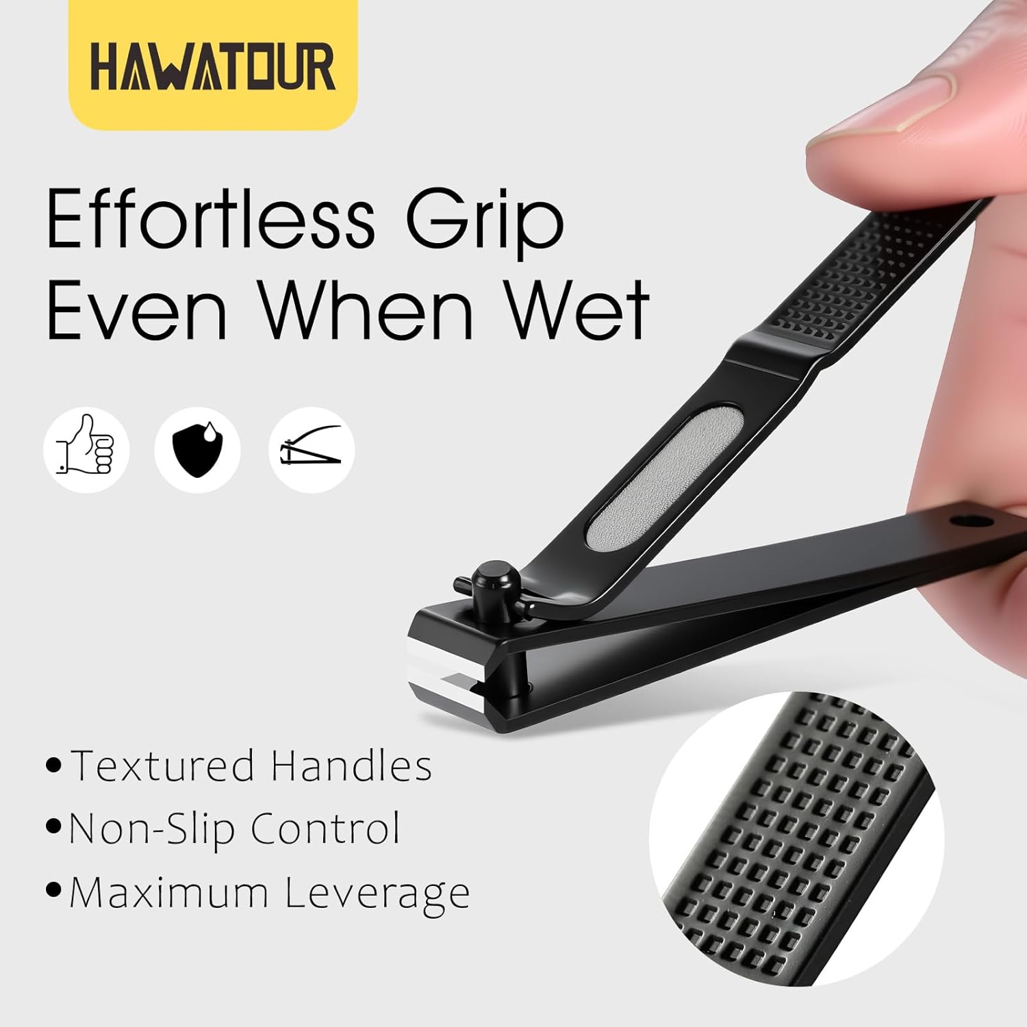 HAWATOUR Nail Clippers 3-Piece Kit, Ultra Sharp Fingernail Toenail Cutters with Separate Nail File, Compact Tin Case, Black