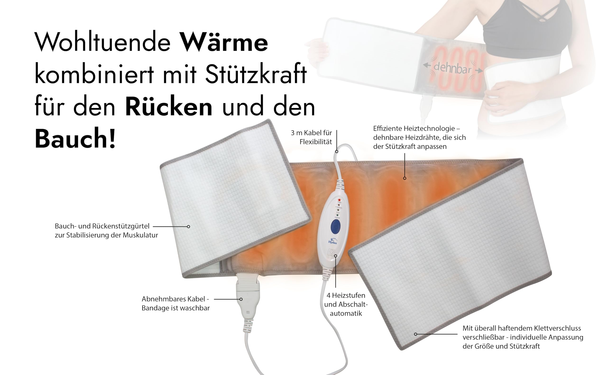 Rückenbandage mit Wärme, beheizter Rückenstützgürtel gegen Rückenschmerzen