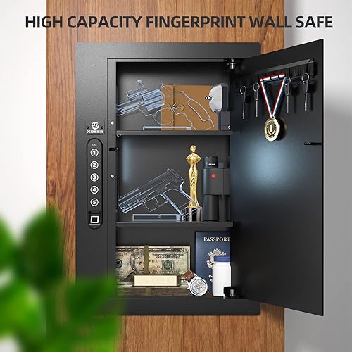 Miniatura 7 de XDeer Caja fuerte de seguridad de pared plana oculta en la pared, caja fuerte biométrica oculta para huellas dactilares, cajas fuertes electrónicas