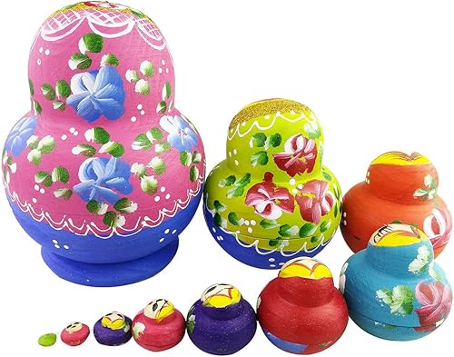 Miniatura 3 de Winterworm Juego de 10 muñecas de anidación de oro azul rosa adorable Matryoshka Madness muñeca rusa popular hecho a mano para niños niñas regalos