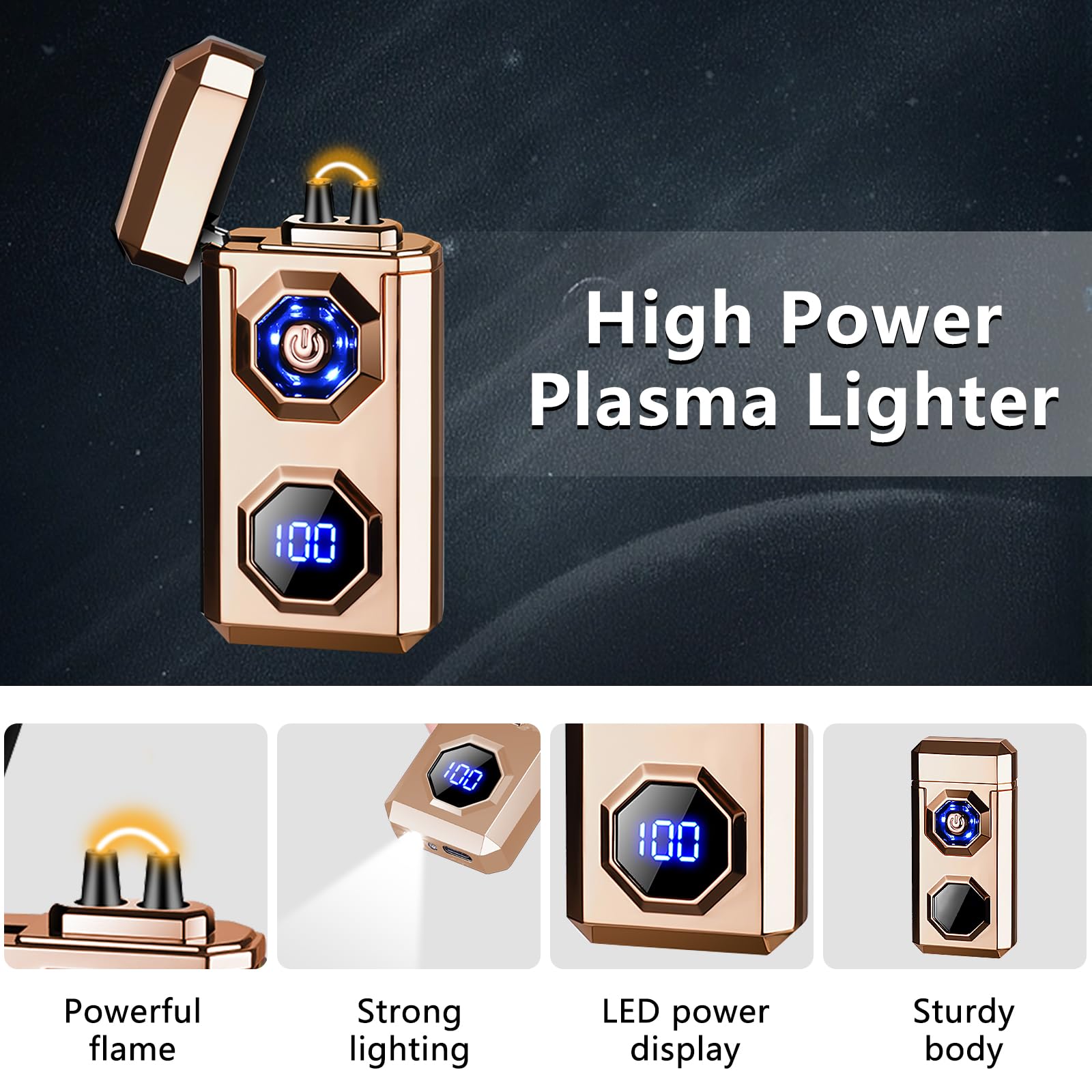 Elektrische oplaadbare USB C Arc Plasma aanstekers High Power vlam Cool Windproof elektronische aansteker met led-zaklamp voor kaarsen, vuurwerk, wierookstokjes (blauw