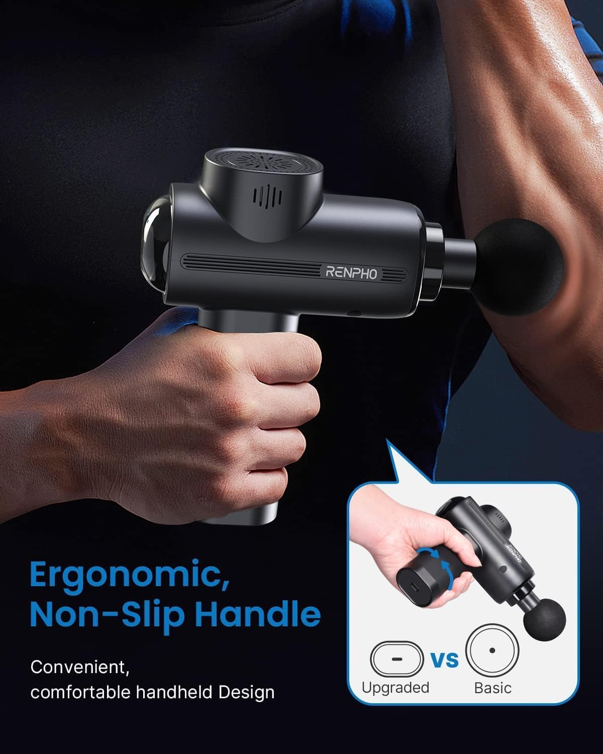 RENPHO Pistolet de Massage Musculaire, Massage Gun 3200 tr/min Appareil de Massage Masseur Musculaire avec Batterie 2500 mAh et Charge USB C, Ultra Silencieux