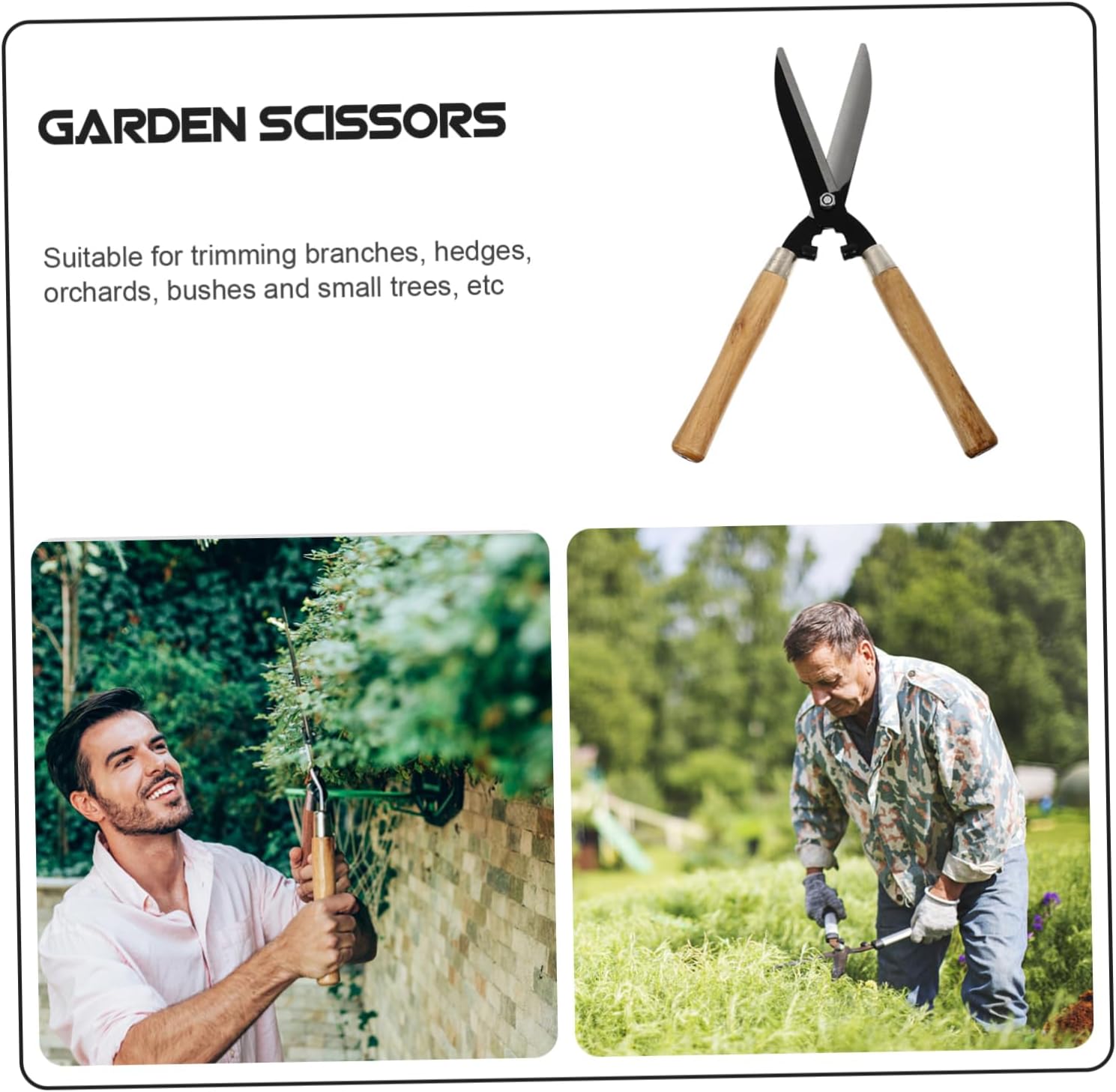 Wooden Handle Garden Pruning Shear Durable High Carbon Steel Branch Scissors for Lawn Edging Trimming Shrubs Flowers Ergonomic Design for Comfortable Use