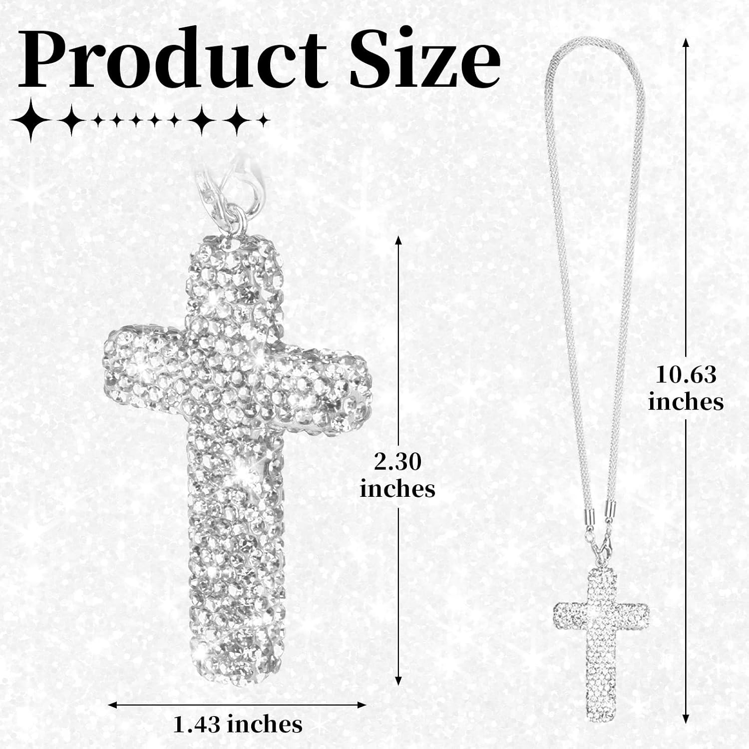 BFXM 2PCS Cross for Car Mirror Hanging, Silver&Pink Bling Car Pendant Charm