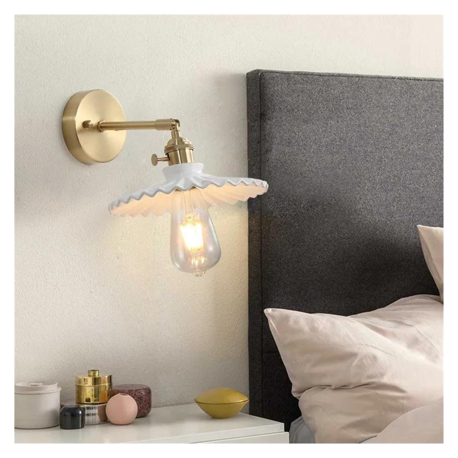 ZTCHSENZT Wall Sconces, Janpan Copper Glass LED Wall Light Fixtures Bedroom Bathroom Mirror Retro V-intage Lamp Sconce Wandlamp Applique Murale,B