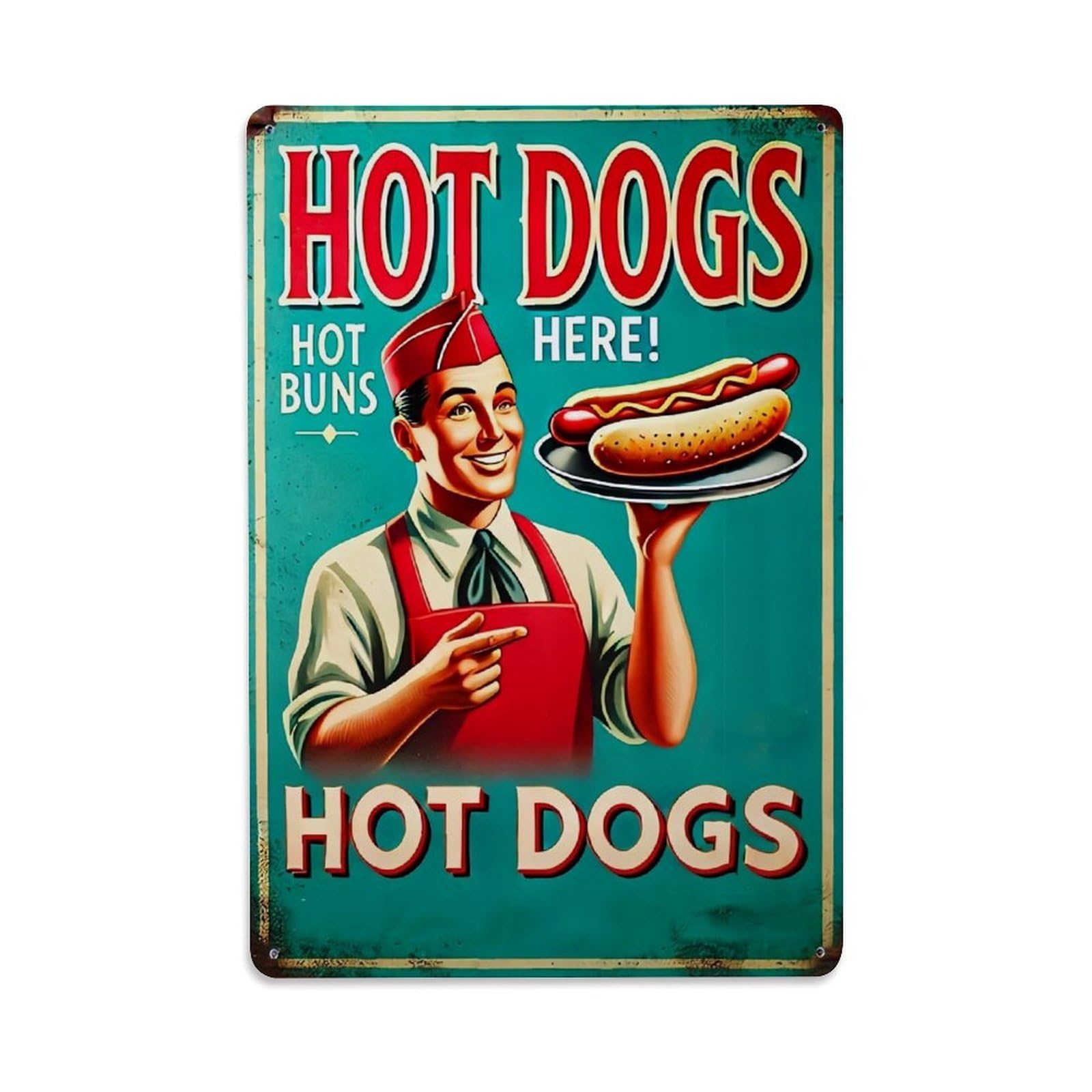 Jdyaojiesheng Vintage Hot Dogs Here Hot Buns Tin Sign Retro Metal Wall Decor Metal Poster, Home Bar Garage Farmhouse Cafe Wall Art Decoration 8X12inches