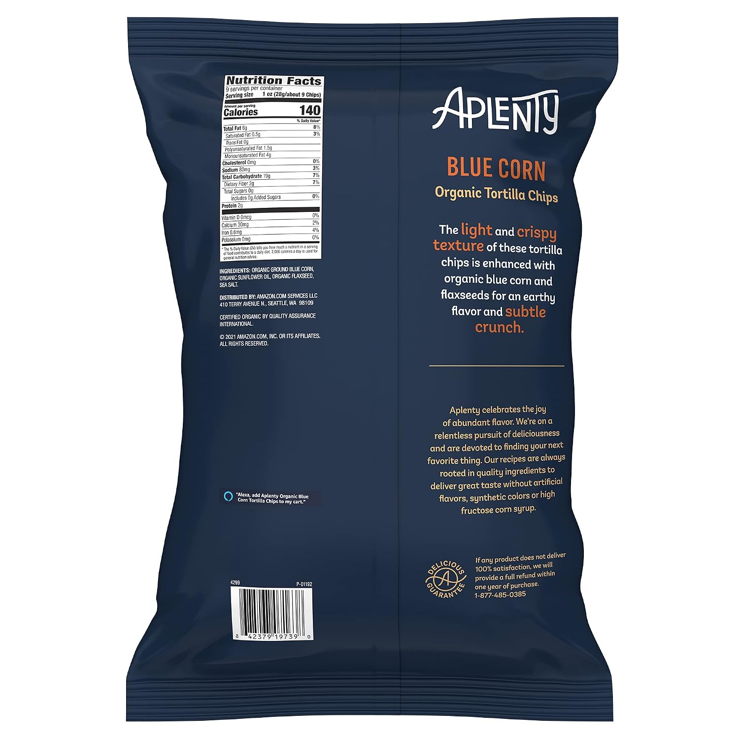 Aplenty Organic Blue Corn Tortilla Chips, 9 Oz