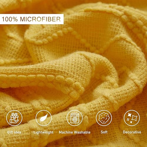 Miniatura 3 de Manta para sofá, manta tejida suave y bohemia para cama, sofá, silla, 50 x 60 pulgadas, manta decorativa de granja ligera y acogedora con borlas