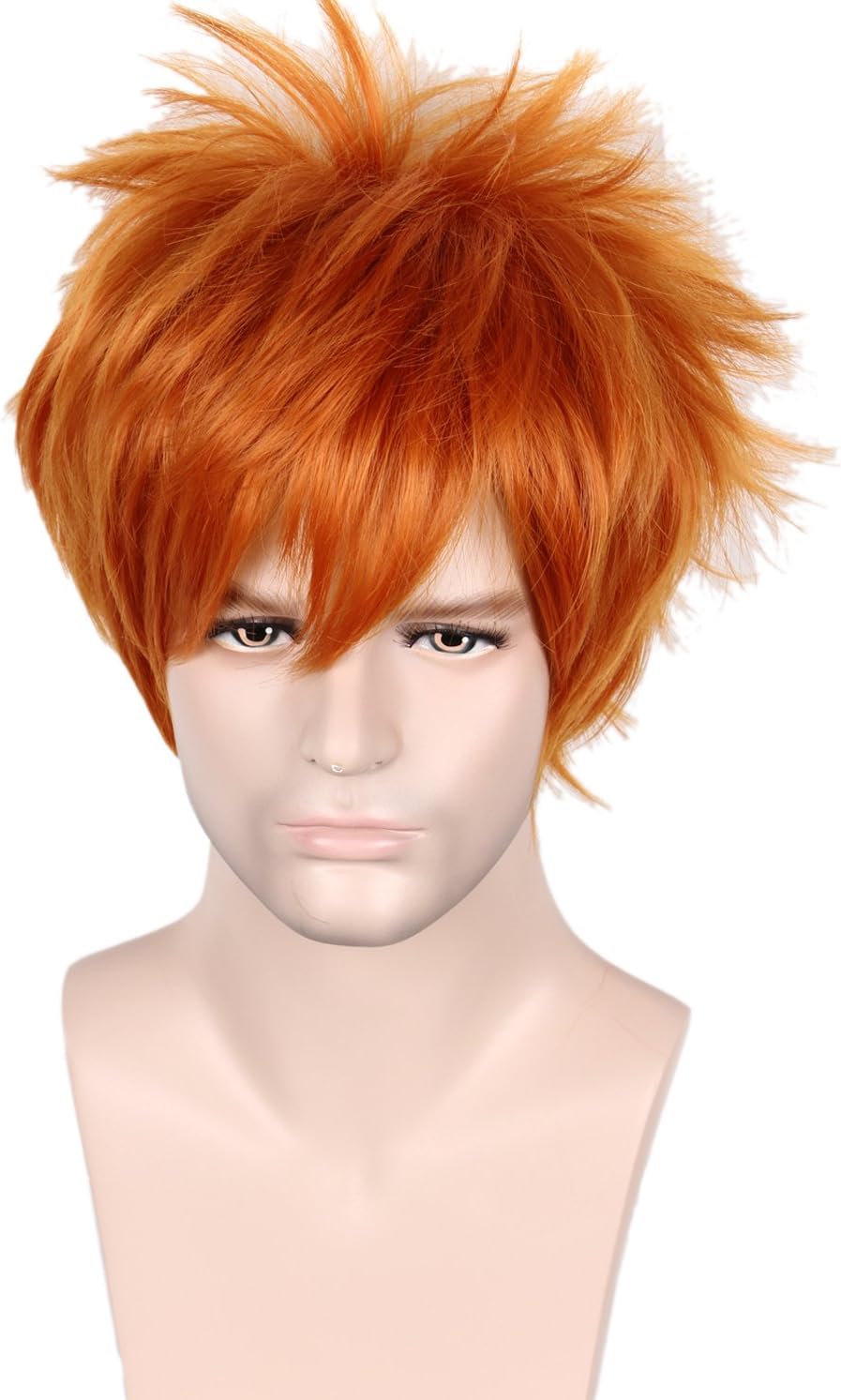Linfairy (orange red) - Unisex Short Straight Orange Red Cosplay Wig Halloween Costume Full Wig for Men