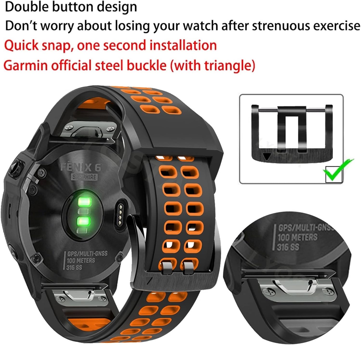 SKM Smart Watch Band Straps for Garmin Fenix 7X, Fenix 6X,3hr, Fenix 5X, Descent MK2, Enduro, Tactix Delta Bracelet Quick Fit Release Sport Wristband 26mm Correa