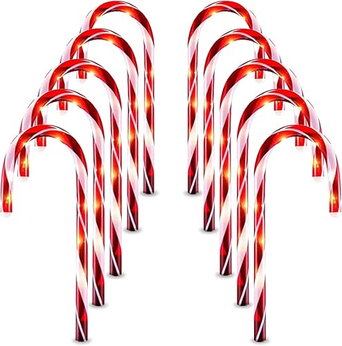 Twinkle Star Luces de bastón de caramelo de Navidad, 10 marcadores de camino de Navidad con 60 luces incandescentes de color blanco cálido para