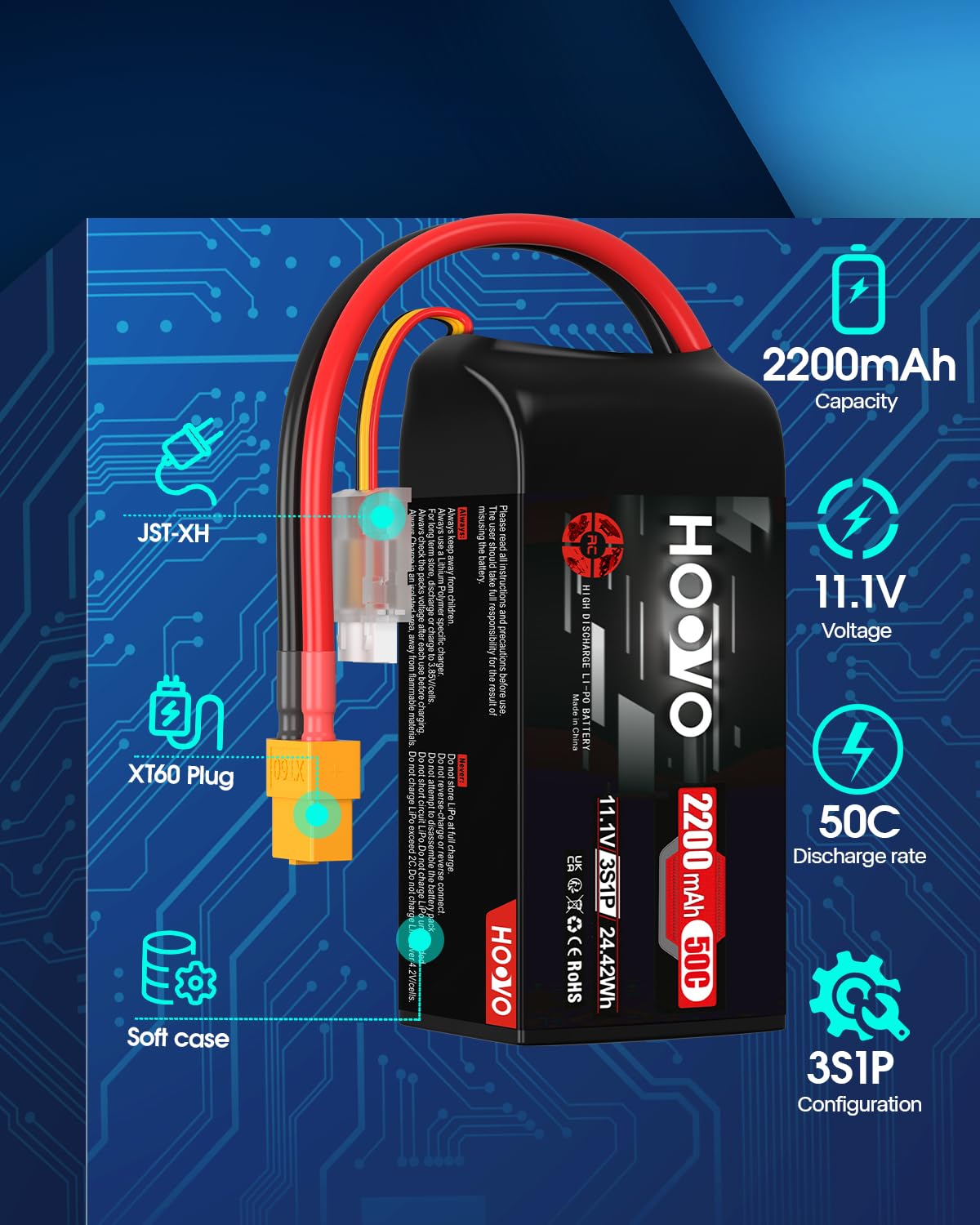 Lipo 3s 2200ah Lot De 2 Batteries LiPo 3S - 2200 Ah - 11,1 V - 50 C