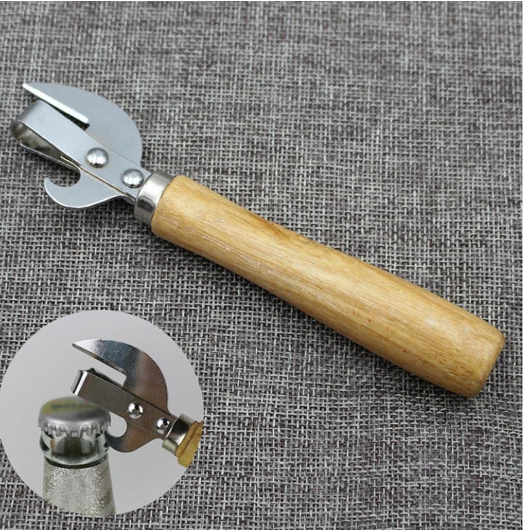 Apriscatole Manuale in Acciaio Inossidabile con Manico in Legno, Strumento Rimozione Coperchio per Barattolo di Latta