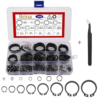 340Pcs Snap Ring Shop Assortment Alloy Steel External Circlip Snap Retaining Clip Rings Set, Size 4mm to 28mm